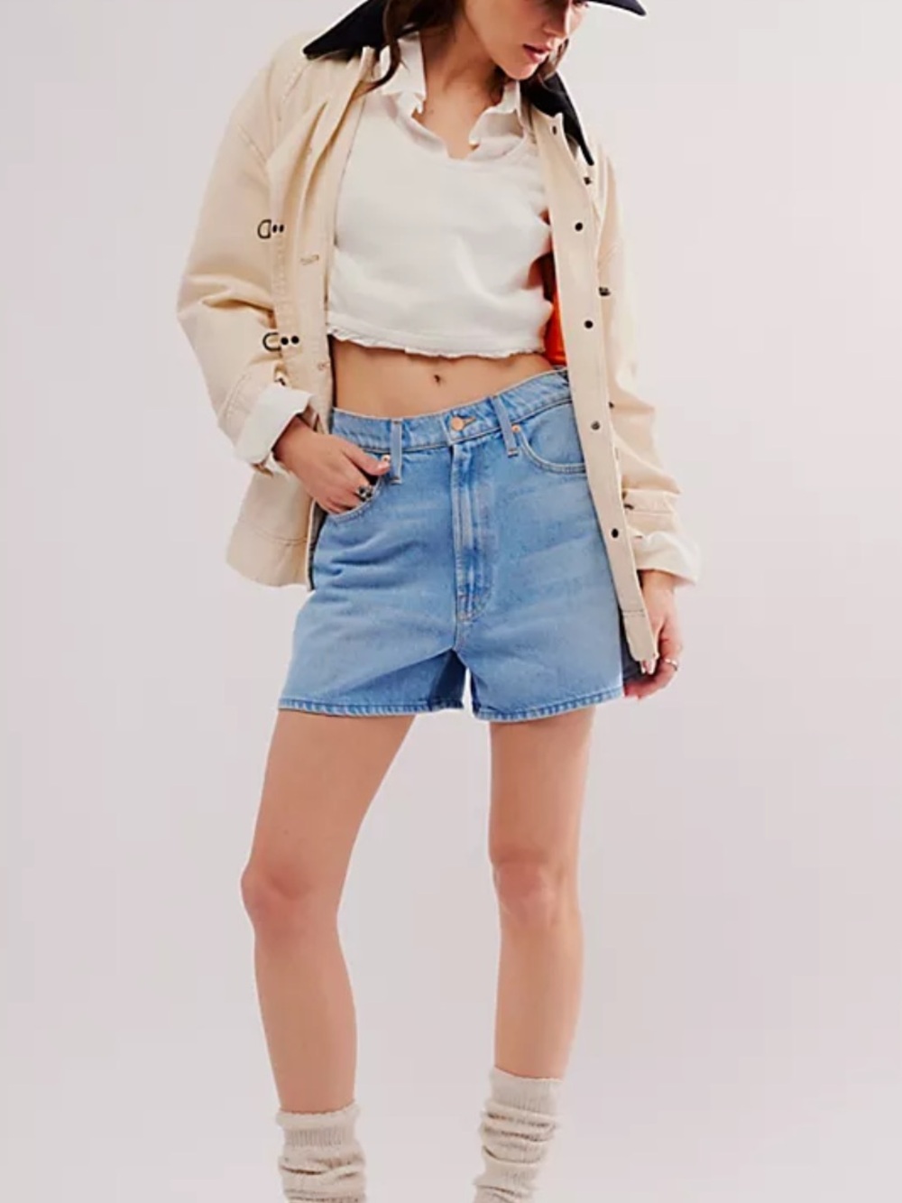 MOTHER Snacks Denim Jean Shorts — Light Blue Wash